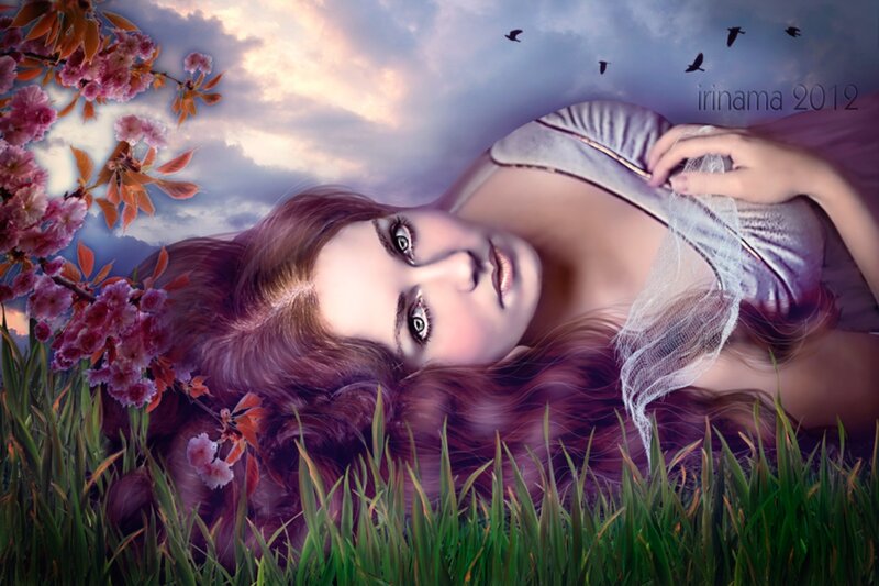 Woman Lying in Grass — Purple, Serene, Spring