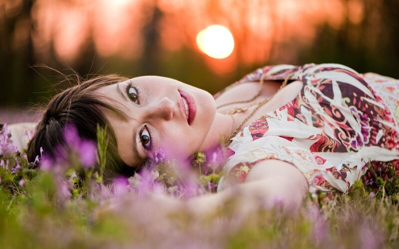 Woman Lying in Grass — Purple, Serene
