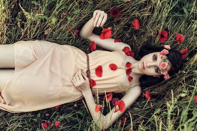Woman Lying in Grass — Red, Serene, Summer