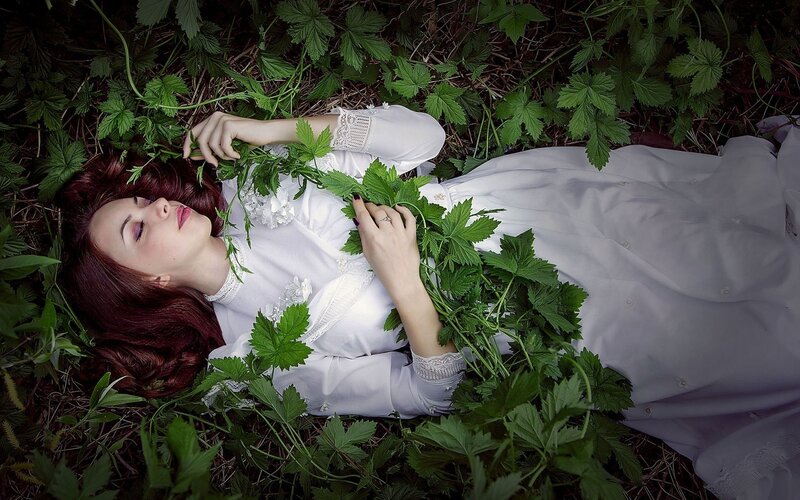 Woman Lying in Grass — White, Serene, Spring