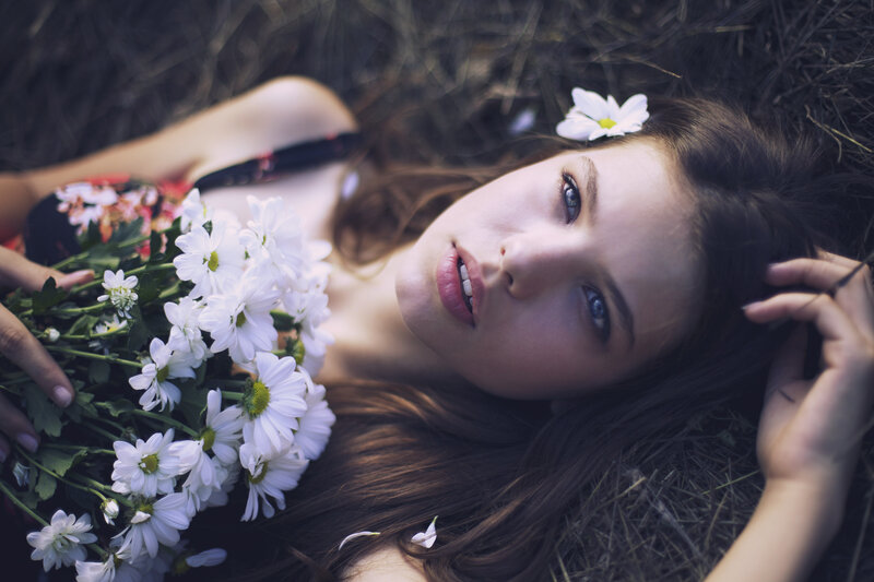 Woman Lying in Grass — White, Serene