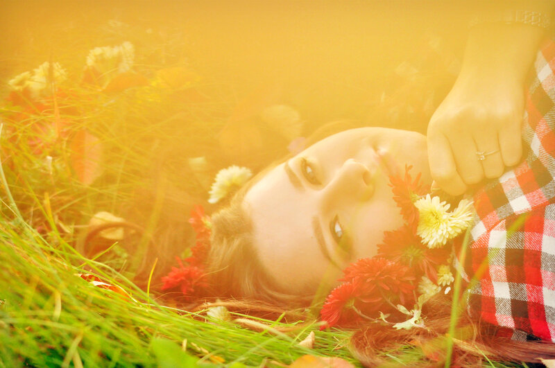 Woman Lying in Grass — Yellow, Serene, Sunset