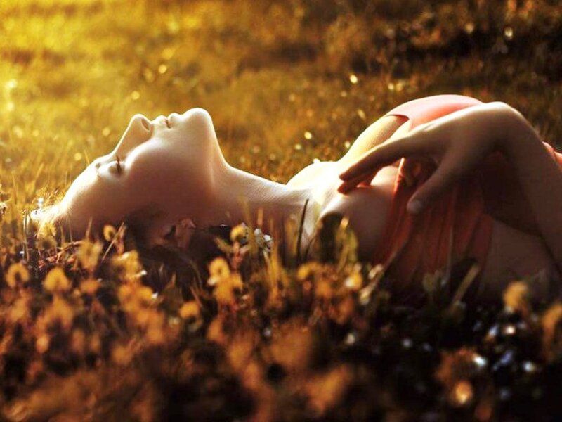 Woman Lying in Grass — Yellow