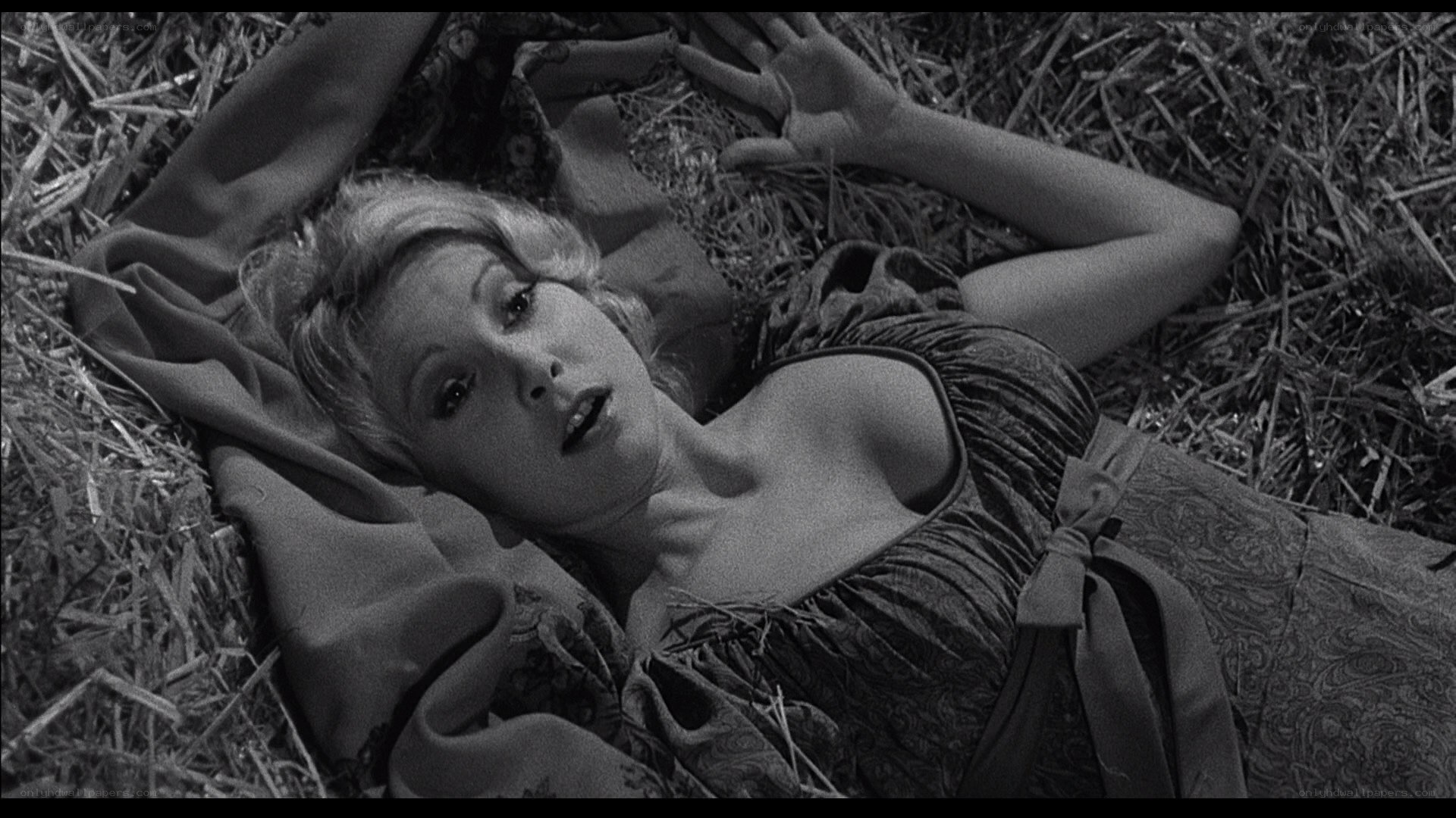 woman lying in hay