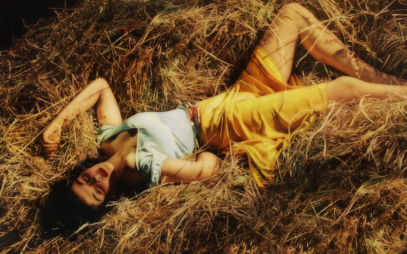 Woman Lying in Hay — Yellow