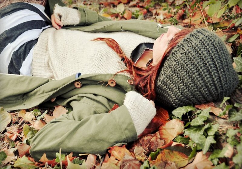Woman Lying in Leaves — Green, Calm, Autumn