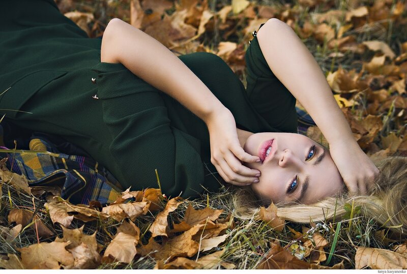 Woman Lying in Leaves — Green, Calm