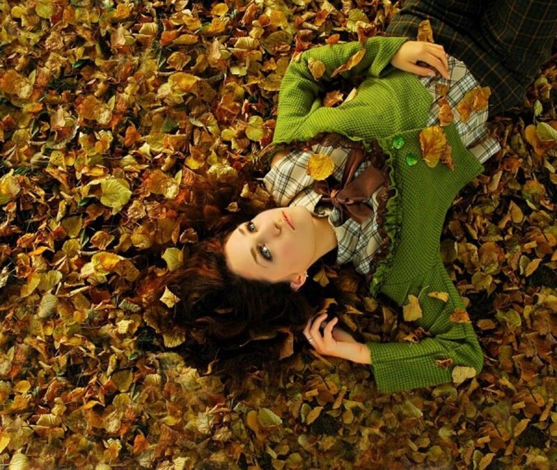 Woman Lying in Leaves — Green, Serene