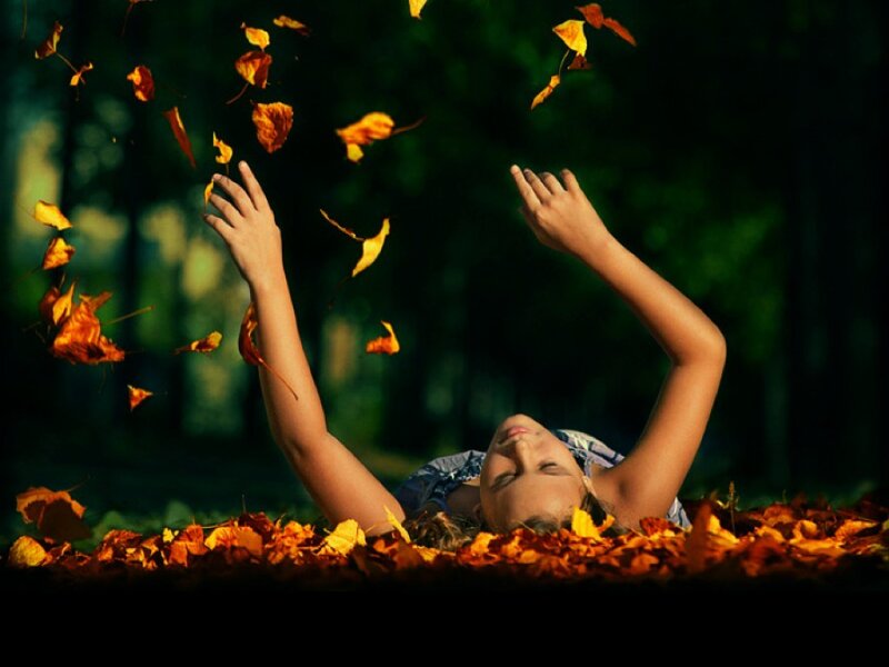 Woman Lying in Leaves — Orange
