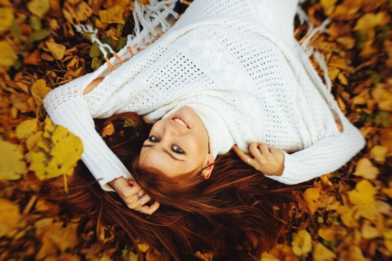 Woman Lying in Leaves — White, Calm