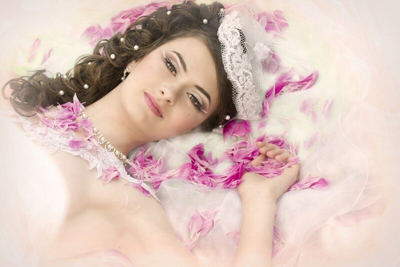 Woman Lying in Petals — Pink