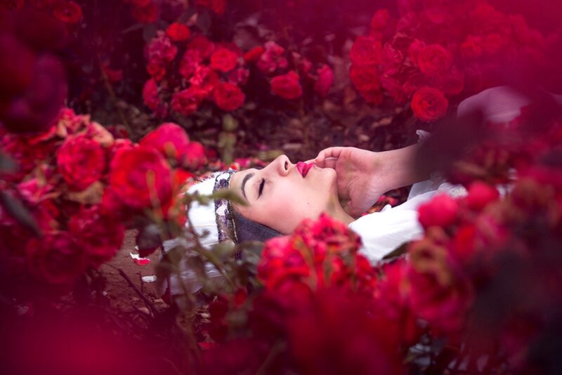 Woman Lying in Roses — Red