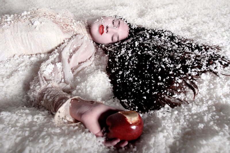 Woman Lying in Snow — White, Dramatic, Winter, Photograph