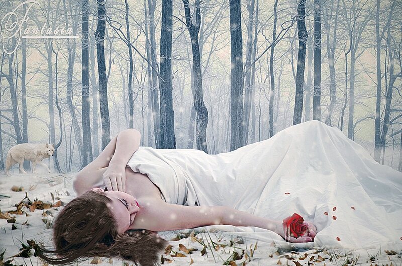 Woman Lying in Snow — White, Melancholic, Winter