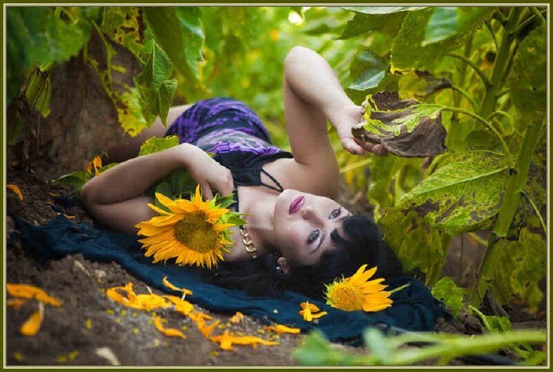 Woman Lying in Sunflower Field