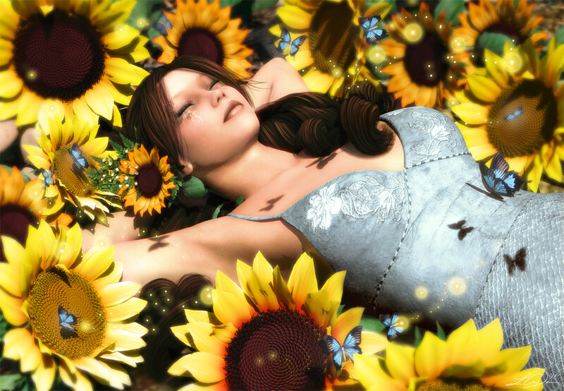 Woman Lying in Sunflowers