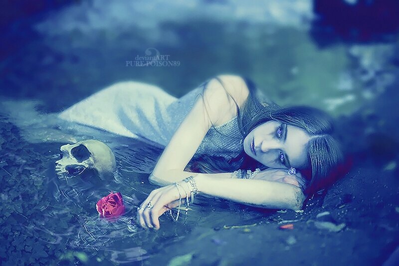 Woman Lying in Water — Blue, Dramatic