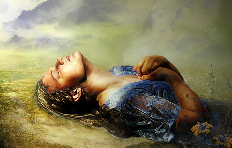 Woman Lying in Water — Blue, Serene
