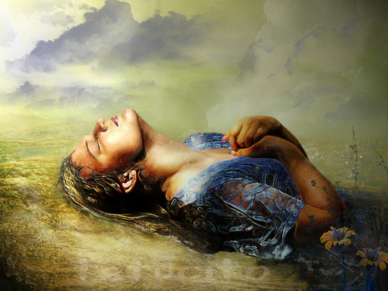 Woman Lying in Water — Blue