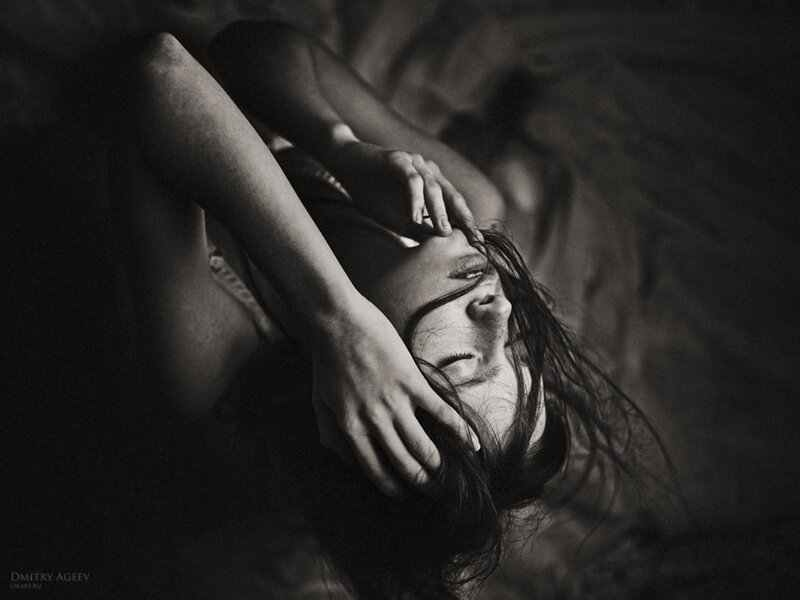 Woman Lying on Back — Black, Dramatic, Photograph, Hands