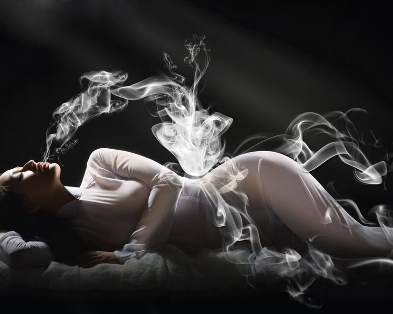 Woman Lying on Back — Black, Dramatic, Photograph, Smoke