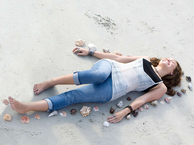 Woman Lying on Beach — Beige, Relaxed, Afternoon, Photograph, Seashells