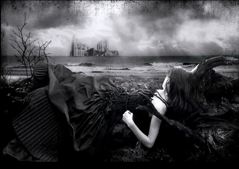 Woman Lying on Beach — Black, Dramatic, Photograph, Castle, Ocean