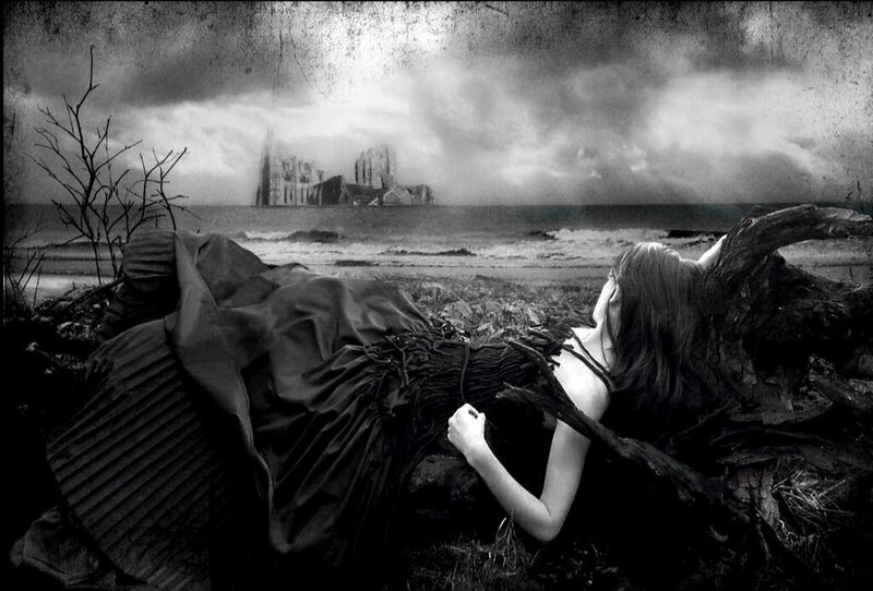 Woman Lying on Beach — Black, Dramatic, Photograph, Castle
