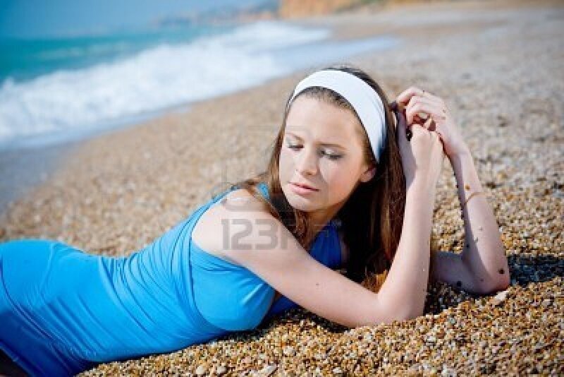 Woman Lying on Beach — Blue, Calm, Afternoon