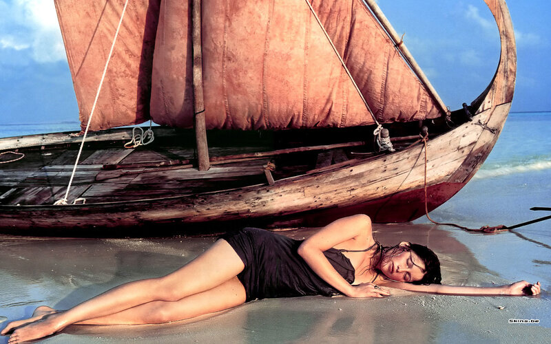 Woman Lying on Beach — Blue
