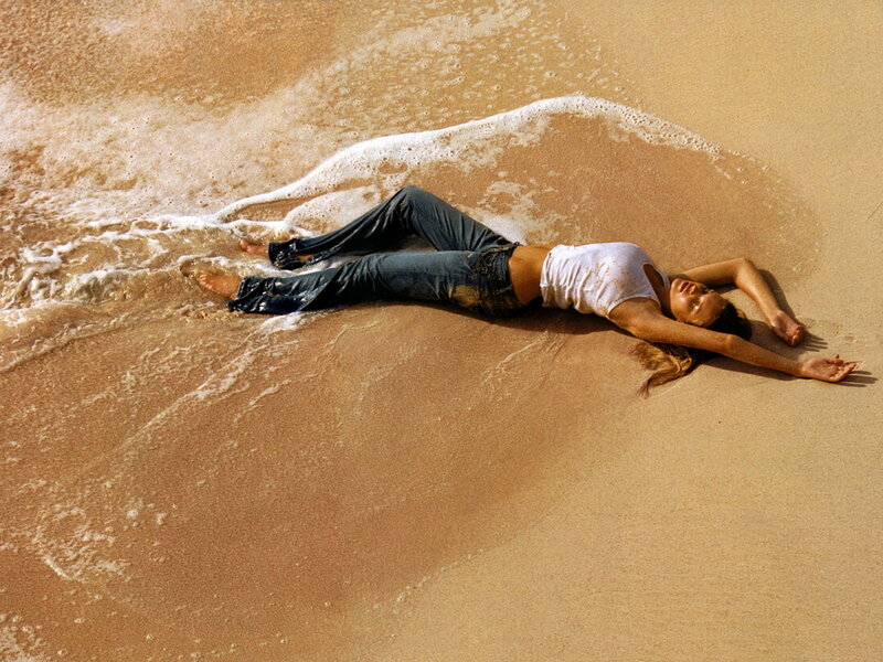 Woman Lying on Beach — Brown, Calm