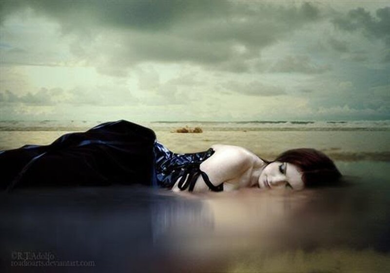 Woman Lying on Beach — Gray