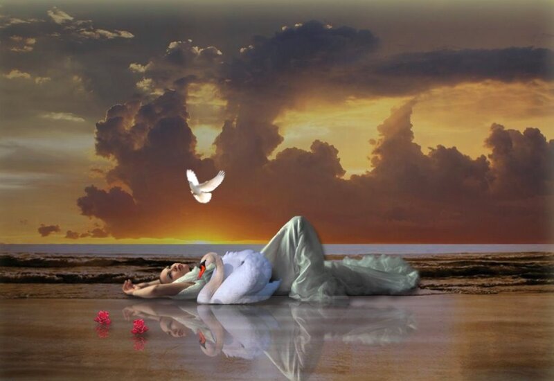 Woman Lying on Beach — Orange, Serene