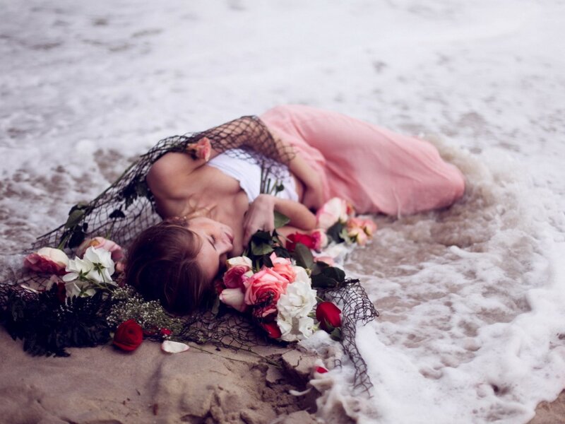 Woman Lying on Beach — Pink, Serene
