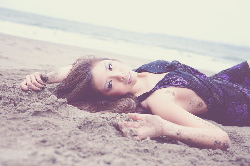 Woman Lying on Beach — Purple, Calm