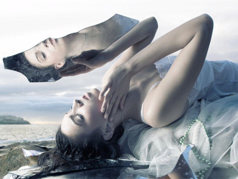 Woman Lying on Beach — White
