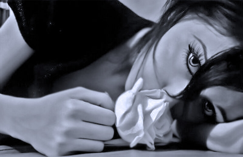 Woman Lying on Bed — Black, Dramatic, Photograph, Rose