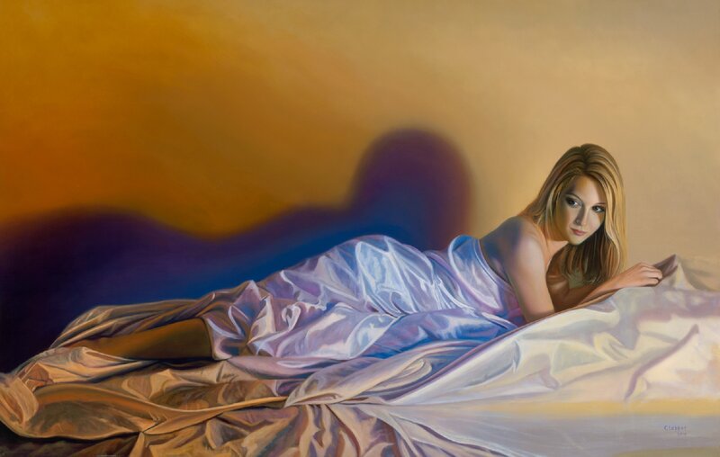 Woman Lying on Bed — Gold, Serene