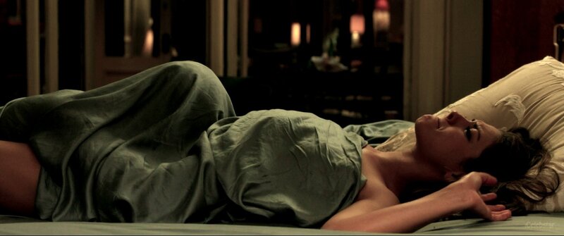 Woman Lying on Bed — Green, Dramatic
