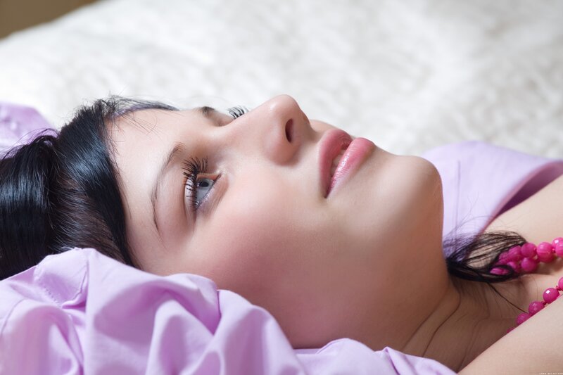 Woman Lying on Bed — Pink, Calm, Photograph, Necklace