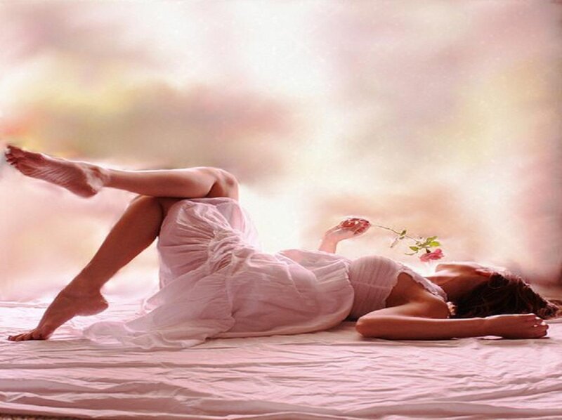Woman Lying on Bed — Pink, Serene