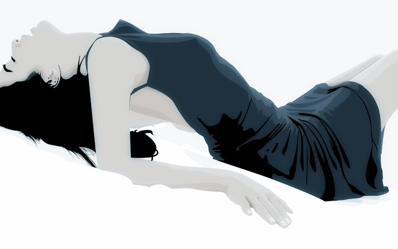 Woman Lying on Bed — White, Calm, Digital Art, Dress