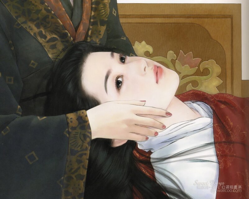 Woman Lying on Bed — White, Calm, Illustration, Hand