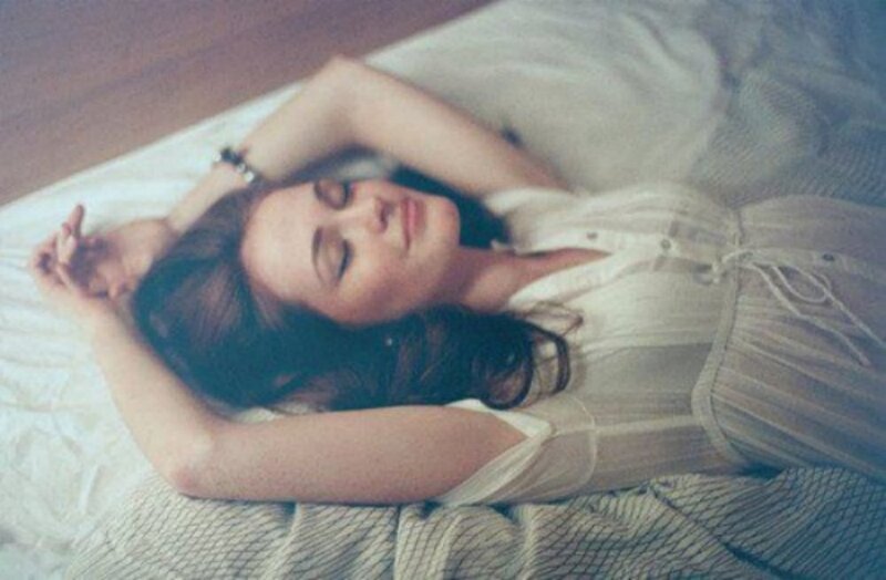 Woman Lying on Bed — White, Calm, Photograph, Dress