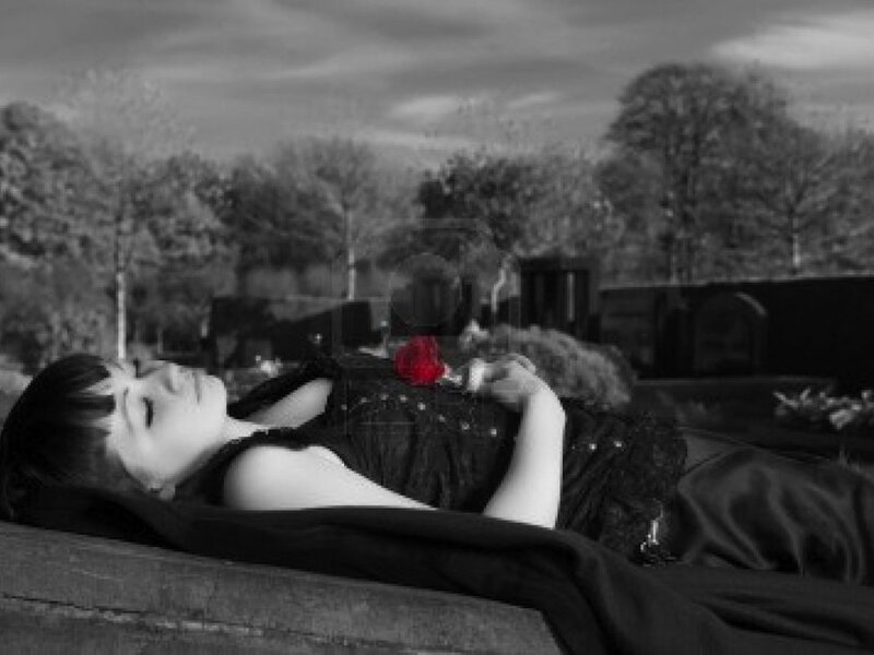 Woman Lying on Bench — Black, Somber