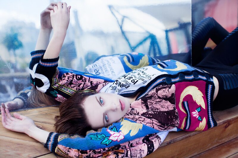 Woman Lying on Bench — Blue, Contemplative