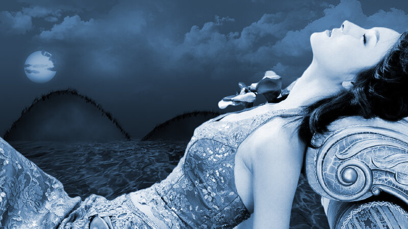 Woman Lying on Bench — Blue, Dreamy