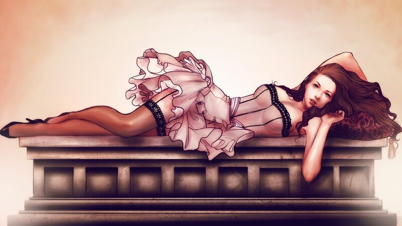 Woman Lying on Bench — Brown, Sedate