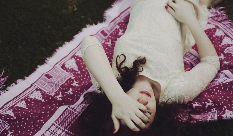 Woman Lying on Blanket — White, Calm, Afternoon, Photograph, Grass