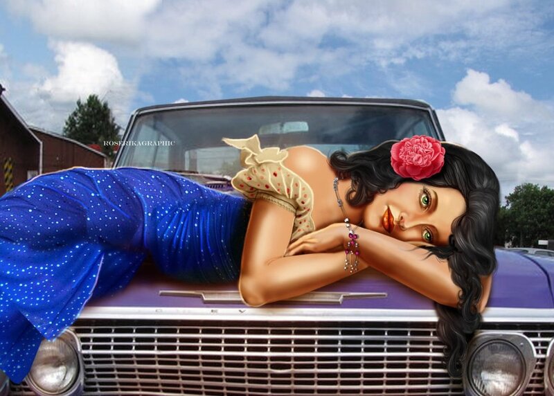 Woman Lying on Car — Blue